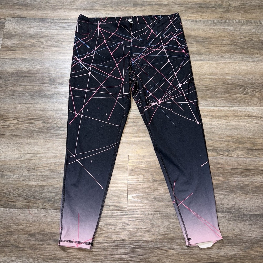 C9 By Champion Capri Tights Womens Large Black Base Pink Blue Geometric Splatter